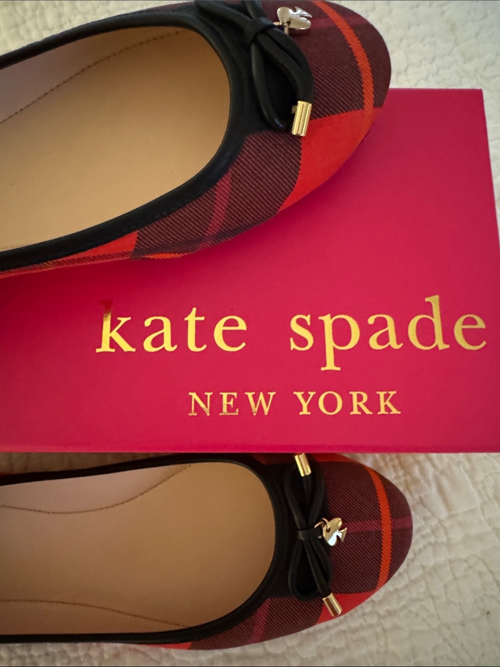 kate spade plaid red and black ballet flats sz 10